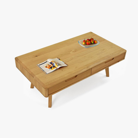 Masívny konferenčný stolík so zásuvkami, dub natural