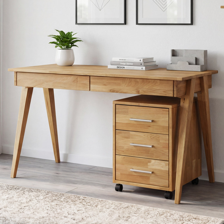 Dubový pc stôl s dvoma zásuvkami