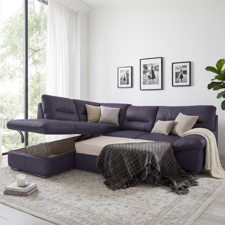 Rohová sedacia súprava - pravá koža NAVY, William roh vľavo