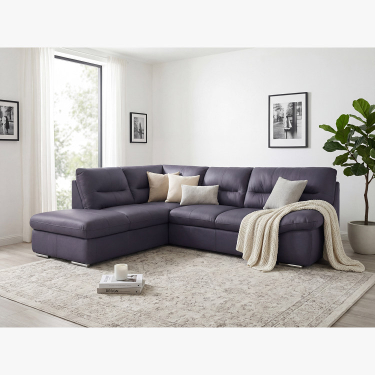 Rohová sedacia súprava - pravá koža NAVY, William roh vľavo