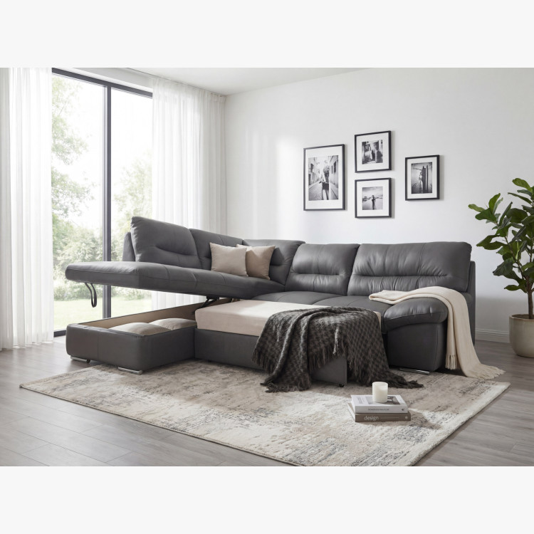 Rohová sedacia súprava - pravá koža STONE, William roh vľavo