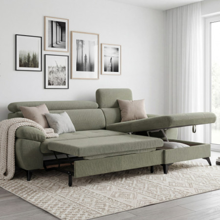 Rohová sedačka s funkciou spania zelená - turtle , Roh vpravo