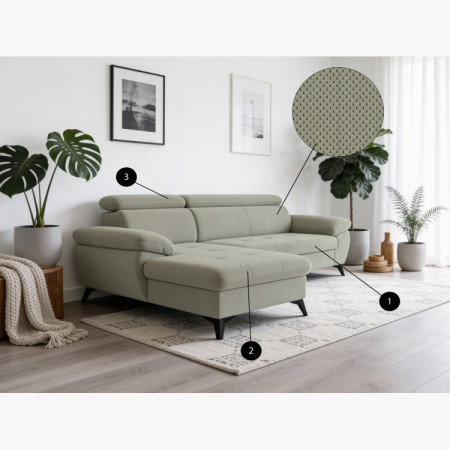 Rohová sedačka s funkciou spania zelená - turtle , Roh vpravo