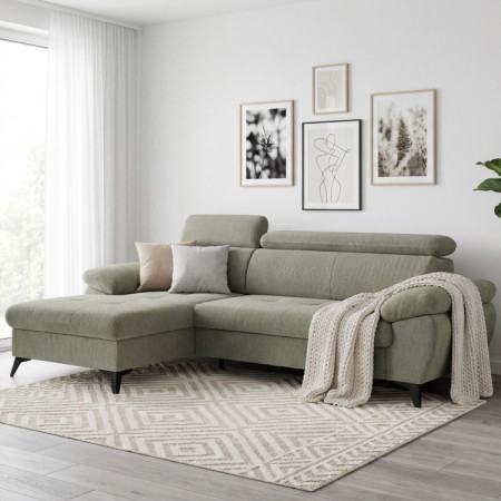 Rohová sedačka s funkciou spania zelená - turtle , Roh vľavo