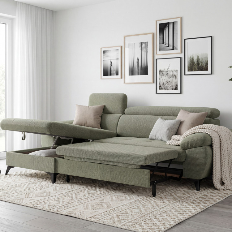 Rohová sedačka s funkciou spania zelená - turtle , Roh vľavo