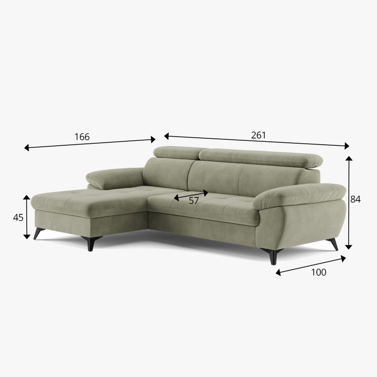 Rohová sedačka s funkciou spania zelená - turtle , Roh vľavo