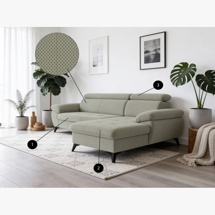 Rohová sedačka s funkciou spania zelená - turtle , Roh vľavo