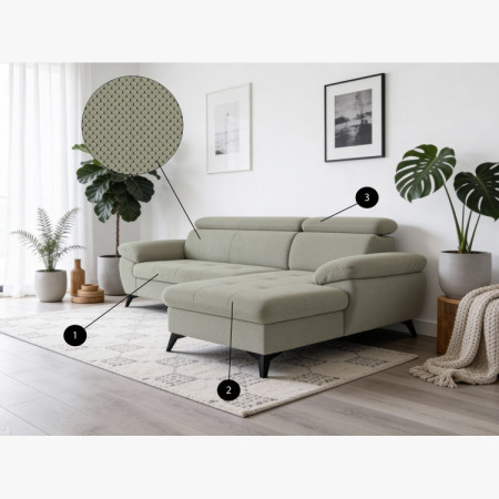 Rohová sedačka s funkciou spania zelená - turtle , Roh vľavo