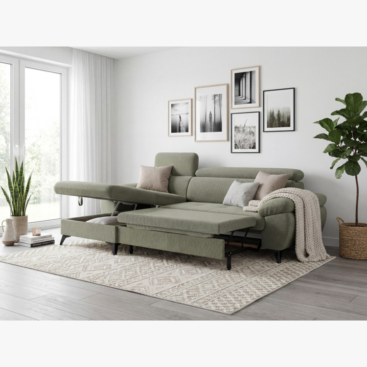 Rohová sedačka s funkciou spania zelená - turtle , Roh vľavo