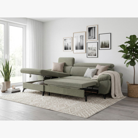 Rohová sedačka s funkciou spania zelená - turtle , Roh vľavo