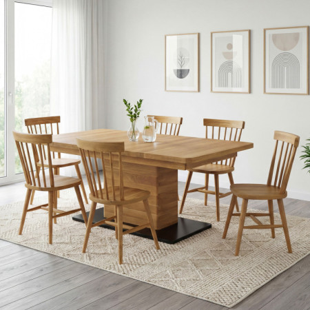 Dubový rozkladací jedálenský stôl na jednej nohe