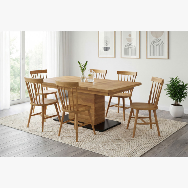 Dubový rozkladací jedálenský stôl na jednej nohe