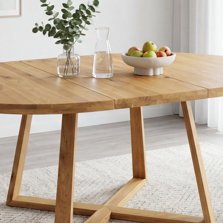 Kruhový rozkladací stôl z dubového dreva ø120