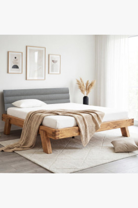 Dubová posteľ z trámov 180 x 200 cm - čelo z látky