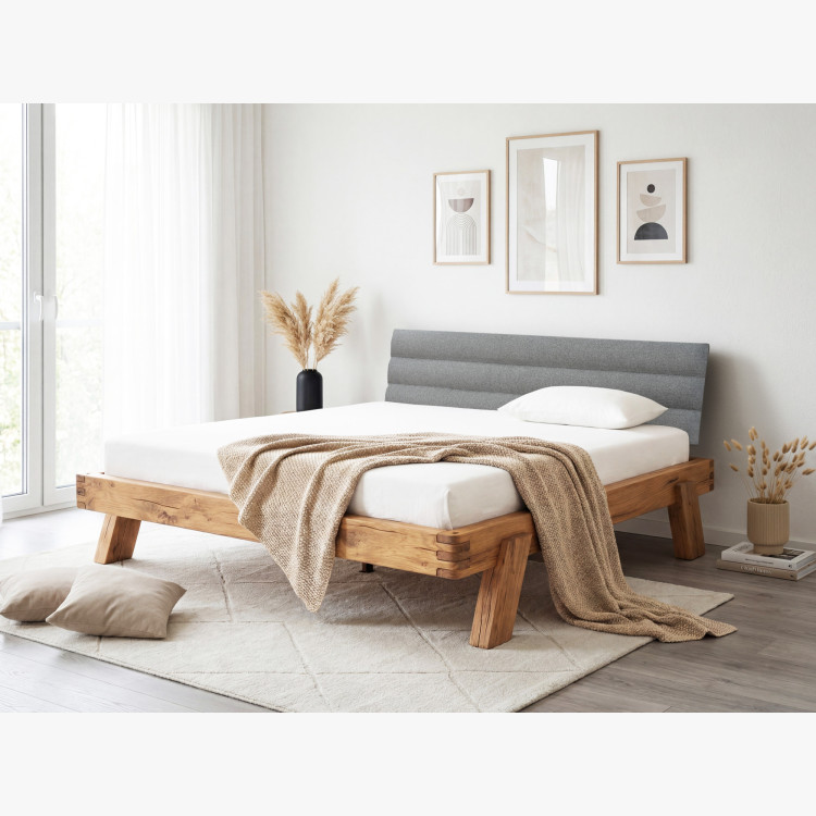 Dubová posteľ z trámov 180 x 200 cm - čelo z látky