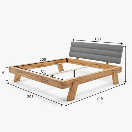 Dubová posteľ z trámov 180 x 200 cm - čelo z látky