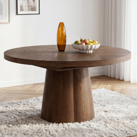 Designový okrúhly rozkladací stôl 130 cm v farbe orech