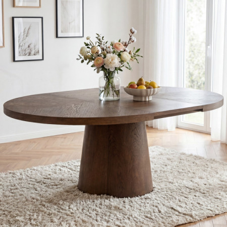 Designový okrúhly rozkladací stôl 130 cm v farbe orech