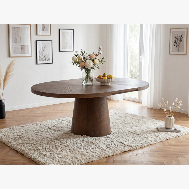 Designový okrúhly rozkladací stôl 130 cm v farbe orech