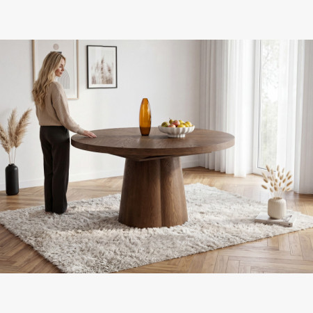 Designový okrúhly rozkladací stôl 130 cm v farbe orech