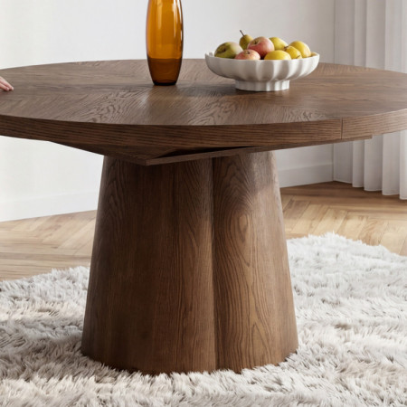 Designový okrúhly rozkladací stôl 130 cm v farbe orech