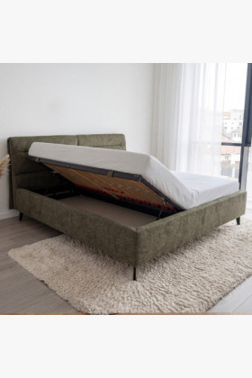 Čalúnená posteľ s úložným priestorom tmavozelená, 180 x 200 cm 2