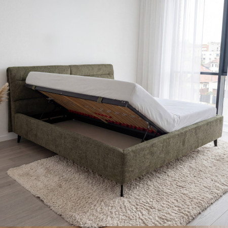 Čalúnená posteľ s úložným priestorom tmavozelená, 160 x 200 cm