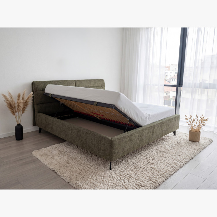 Čalúnená posteľ s úložným priestorom tmavozelená, 160 x 200 cm