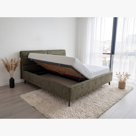 Čalúnená posteľ s úložným priestorom tmavozelená, 160 x 200 cm