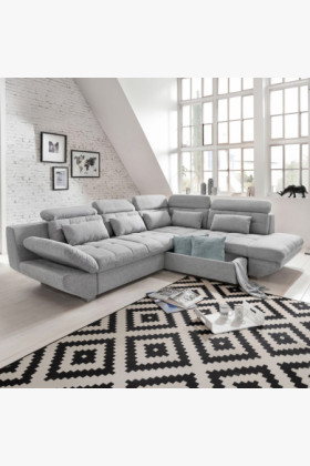 Rohová sedacia súprava sivá – roh vpravo s funkciou spania a úložným priestorom