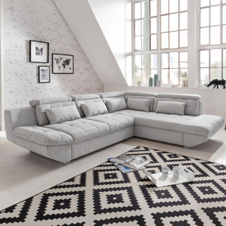 Rohová sedacia súprava sivá – roh vpravo s funkciou spania a úložným priestorom
