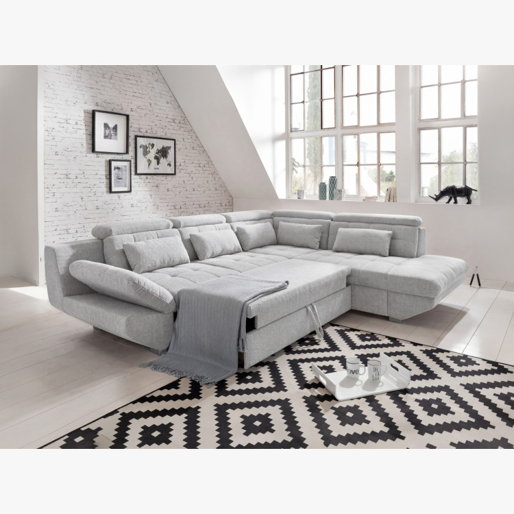 Rohová sedacia súprava sivá – roh vpravo s funkciou spania a úložným priestorom