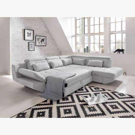 Rohová sedacia súprava sivá – roh vpravo s funkciou spania a úložným priestorom
