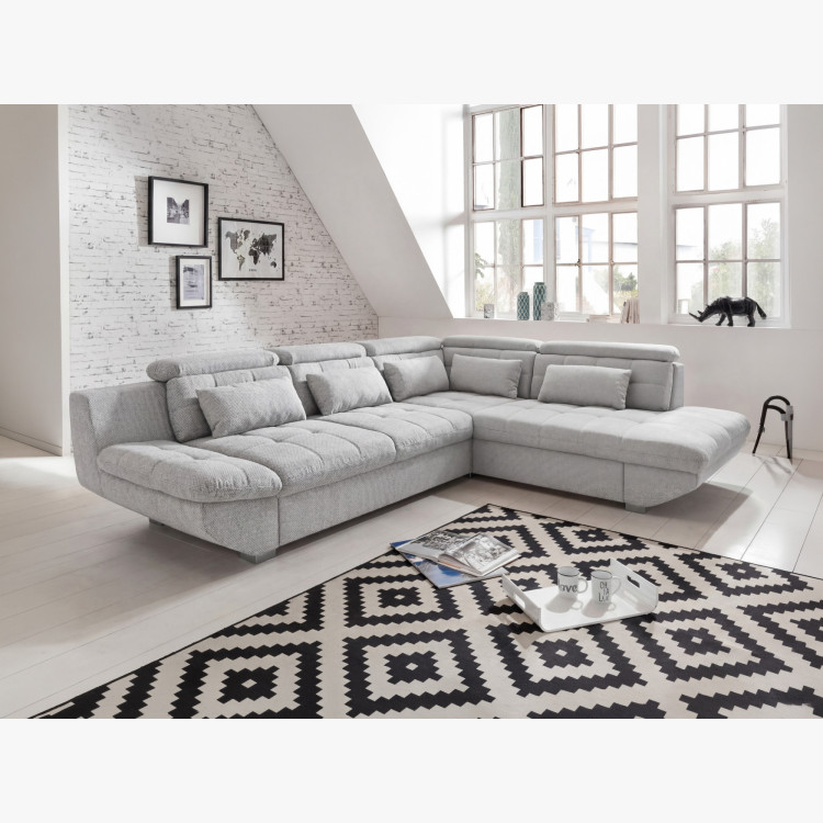 Rohová sedacia súprava sivá – roh vpravo s funkciou spania a úložným priestorom