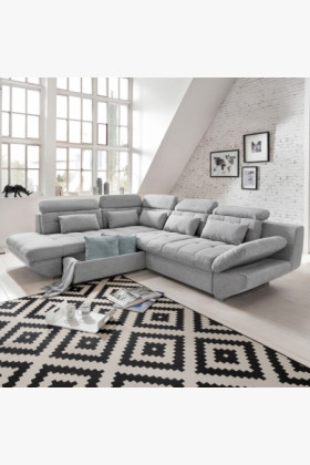 Rohová sedacia súprava šedá – roh vľavo s funkciou spania a úložným priestorom