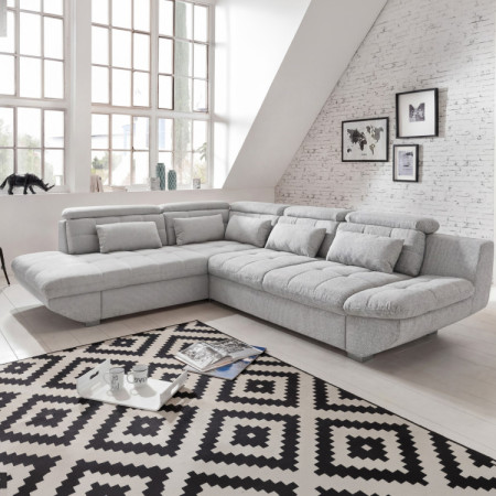 Rohová sedacia súprava šedá – roh vľavo s funkciou spania a úložným priestorom