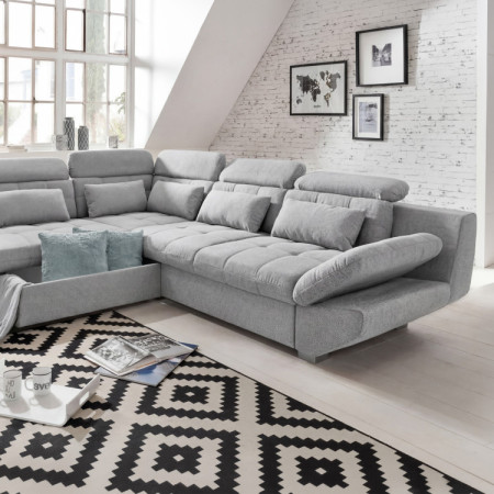 Rohová sedacia súprava šedá – roh vľavo s funkciou spania a úložným priestorom
