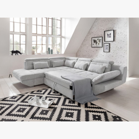 Rohová sedacia súprava šedá – roh vľavo s funkciou spania a úložným priestorom