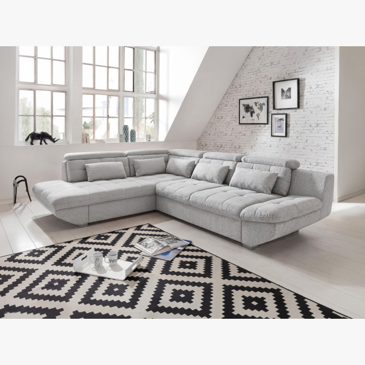 Rohová sedacia súprava šedá – roh vľavo s funkciou spania a úložným priestorom