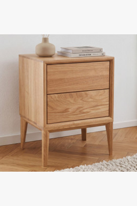 Dubový nočný stolík Oslo s 2 zásuvkami – masívny dub