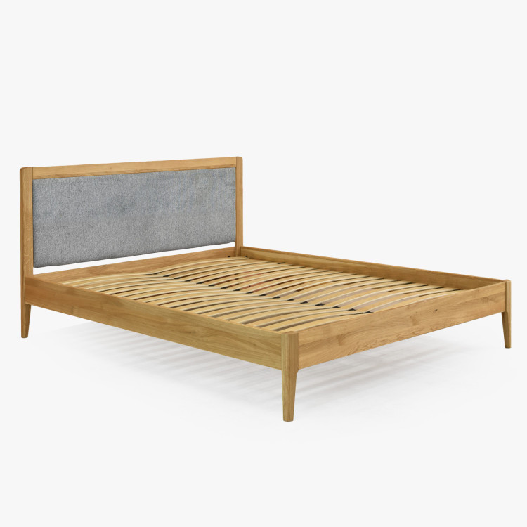 Manželská posteľ na nohách z dubu 180 x 200 cm, Látkové čelo