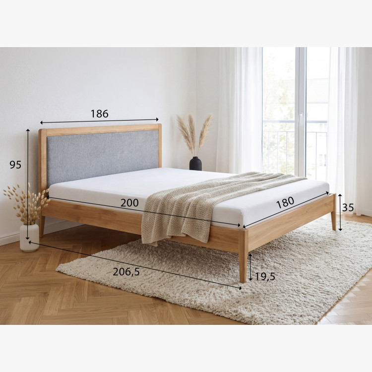 Manželská posteľ na nohách z dubu 180 x 200 cm, Látkové čelo