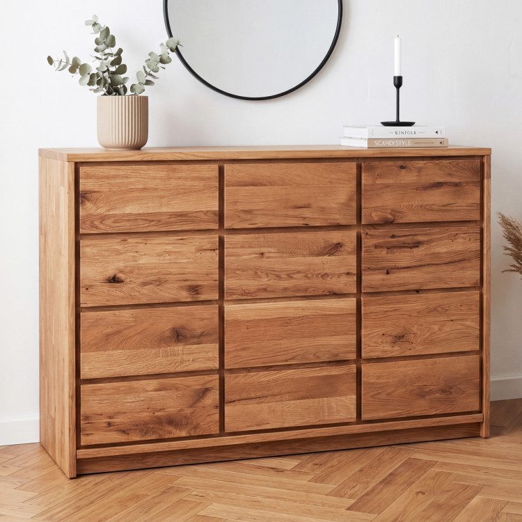 Masívna komoda z divokého dubu – 3 dvierka a 3 zásuvky, šírka 130 cm