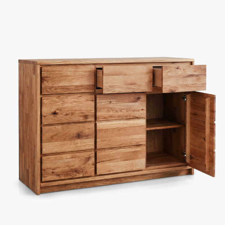 Masívna komoda z divokého dubu – 3 dvierka a 3 zásuvky, šírka 130 cm