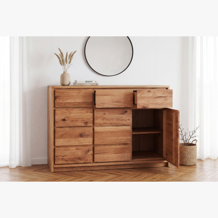 Masívna komoda z divokého dubu – 3 dvierka a 3 zásuvky, šírka 130 cm