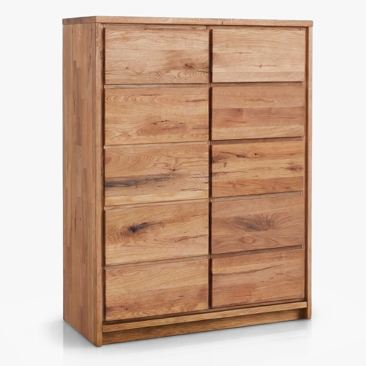 Vysoká dubová komoda z dubu – dvierka a 5 zásuviek