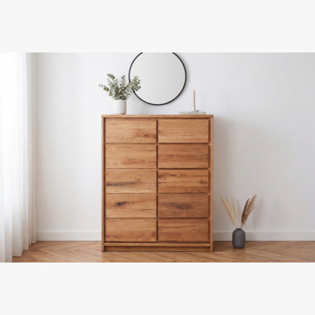 Vysoká dubová komoda z dubu – dvierka a 5 zásuviek
