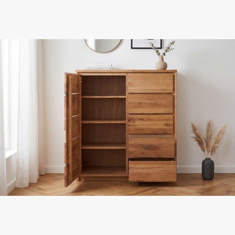 Vysoká dubová komoda z dubu – dvierka a 5 zásuviek