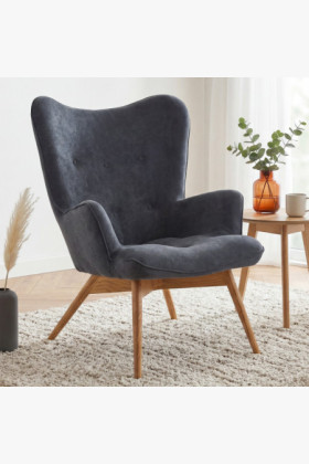 Kreslo do obývacej izby, dubové nohy - tmavo sivá - Vicky
