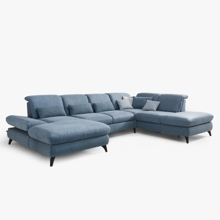 Sedacia súprava Carolina v tvare písmena U s možnosťou funkcií, modrá